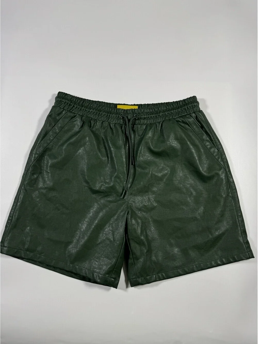 Maison Article Mens XL Green Faux Leather Shorts Drawstring Elastic Waist